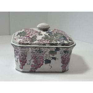 Andrea By Sadek Hand Painted Flowers Porcelain Box With Lid Made In China